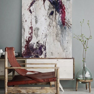 Purple Horse. Extra Large Horse, Horse Wall Decor, Purple Gray Rustic Horse, Large Contemporary Canvas Art Print up to 72&quot; by Irena Orlov