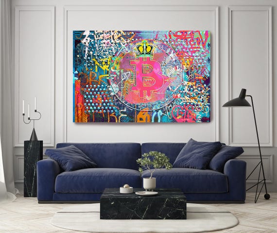 Bitcoin Graffiti Art Graffiti Abstract Canvas, Cryptocurrency Bitcoin Graffiti, Art Painting Print on Canvas, Bitcoin Artwork Print