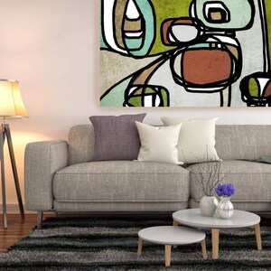 Vibrant Colorful Abstract Wall Art | Retro Loft Art Large Wall Decor | Colorful Abstract Wall Decor | Mid Century Wall Art Decor
