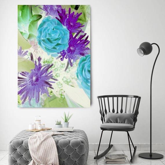 Love and Fascination. Blue Purple Floral Painting, Purple Green Blue  Canvas Art Print up to 72" by Irena Orlov