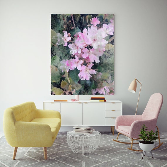 A garden in PINK bloom, floral painting, pink art, floral art, shabby chic, Pink Floral Art, Pink Rustic Flowers Canvas Print