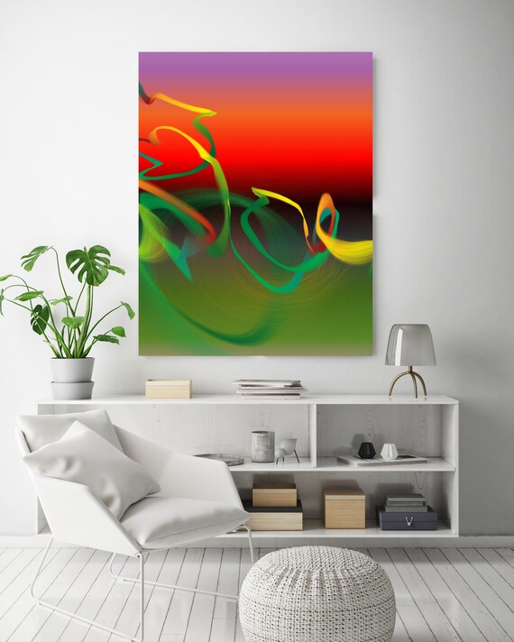 Storm of Creation 16 Neon Colors New Media Art Red Green Abstract Canvas Print, Extra Large Abstract Canvas Print up to 90" by Irena Orlov