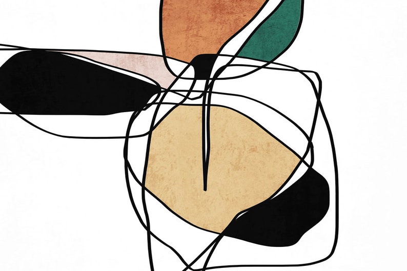 Line Art Modern Coper Black Green Canvas Art Print Etsy