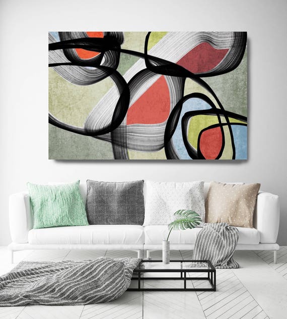 Vibrant Colorful Abstract-0-76. Mid-Century Modern Green Red Canvas Art Print, Mid Century Modern Canvas Art Print up to 72" by Irena Orlov