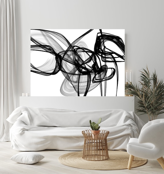 Abstract Black White New Media Painting on Canvas, Knowledge, Minimalist 68 x 46", Minimalist Large Abstract Painting, INVEST IN ART