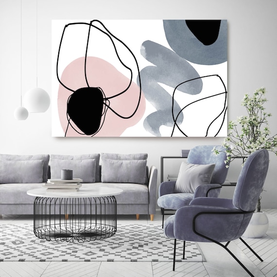 Baby's dream. Line Art Modern Gray Pink Canvas Art Print Scandinavian print Minimalist abstract Wall decor Pink Gray Minimalist Art