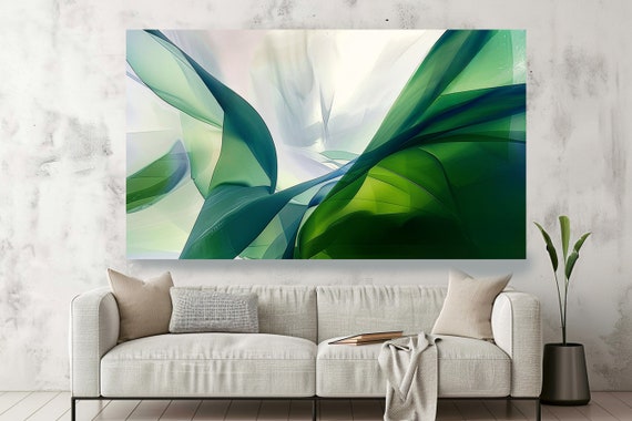 Fluid Perspectives-13, Abstract New Media Art, Wall Decor, Extra Large Abstract  Canvas Art Print , Green Flow Abstract Canvas Print