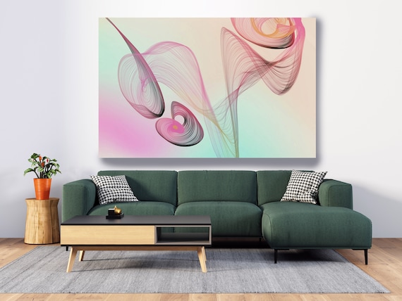 Teal Pink Wall Art, Abstract Wall Art Contemporary Art Large Abstract Canvas Abstract Canvas Print, Modern Abstract, New Media Gradient