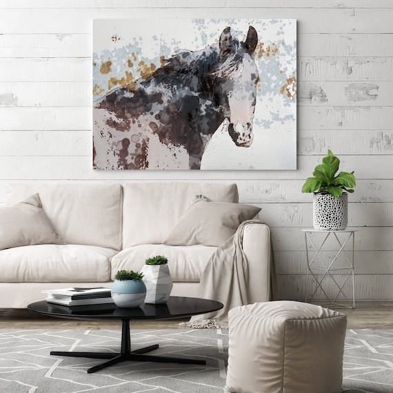 American Paint Horse. Horse Art Large Canvas, Horse Art, Brown Rustic Horse, Beautiful Equine Horse, Horse gift, Horse Painting Canvas Print