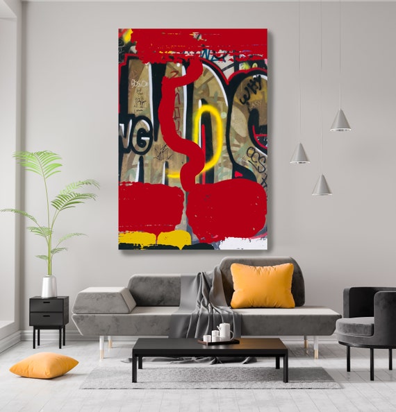 Graffiti Art, Street Art, Red Street Art Painting Print on Canvas, Large Canvas Print, Urban Canvas Print, Telling the stories