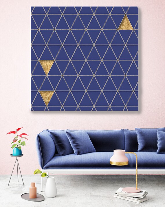 Gold And Blue Wall Art, Industrial Artwork, Geometric Wall Art, Industrial Art Print, Industrial Art, Triangle Canvas Art,Modern Canvas Art