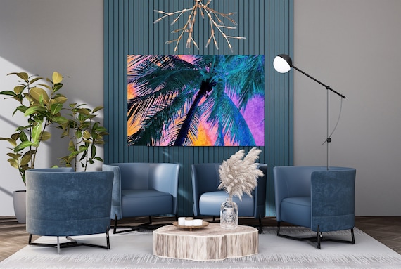 Palm Beach Palms, Tropical Palm Canvas Prints, Palm Art, Palm Tree Painting Print, Tropical Decor, Watercolor Palms Artwork, Late Afternoon