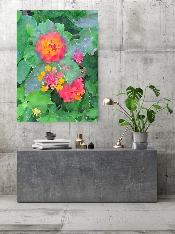 Orange Flowers 3. Flowers Painting on Canvas, Colorful Painting, Impressionist Painting, Floral Painting, Green Red Floral Canvas Print