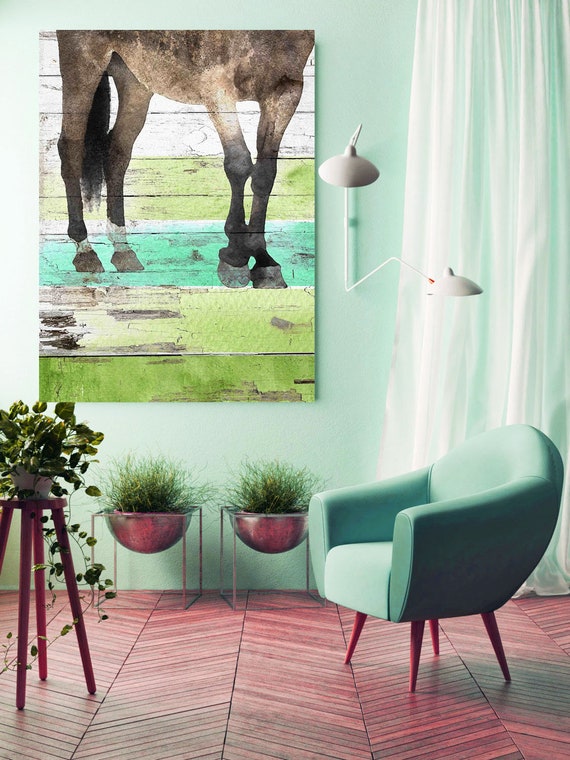 Horse Legs. Extra Large Green Brown Rustic Horse Canvas Art Print, Farmhouse Horse Canvas, Abstract Horse, Equine Art, Modern Horse