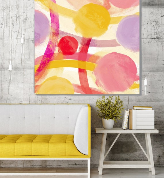 Colorful Abstract. Yellow Red Geometrical Abstract Art Extra Large Abstract Colorful Contemporary Canvas Art Print up to 48" by Irena Orlov