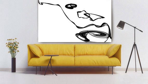 Abstract Black and White 17-55-58. Contemporary Unique Abstract Wall Decor, Large Contemporary Canvas Art Print up to 72" by Irena Orlov