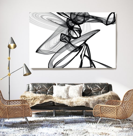 Voices Rise 45H x 60W inch, Innovative ORIGINAL New Media Abstract Black And White Painting on Canvas Minimalist Art