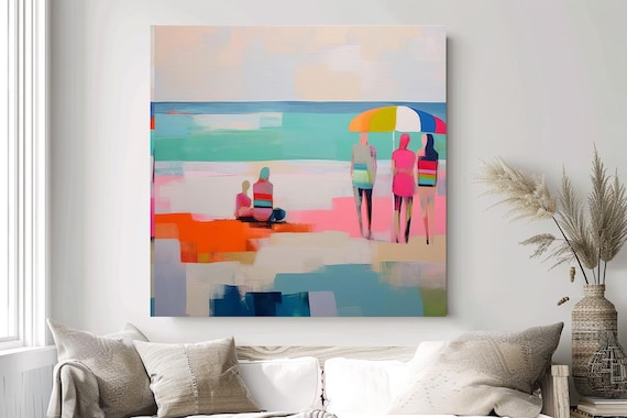 Summer Vibes Color Block Modern Beach Art 11, Coastal Canvas Print, Midcentury Coastal At print on Canvas, Color Block Abstract Coastal Art