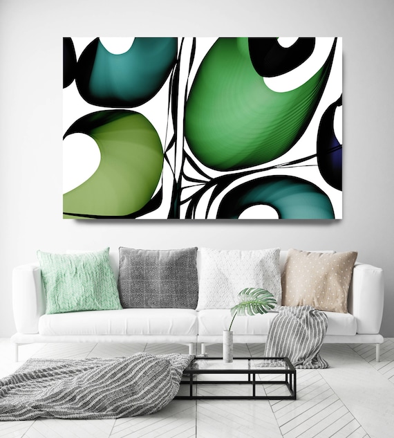 Mid Century Abstract 22. Mid-Century Modern Green Black Canvas Art Print, Mid Century Modern Canvas Art Print up to 72" by Irena Orlov