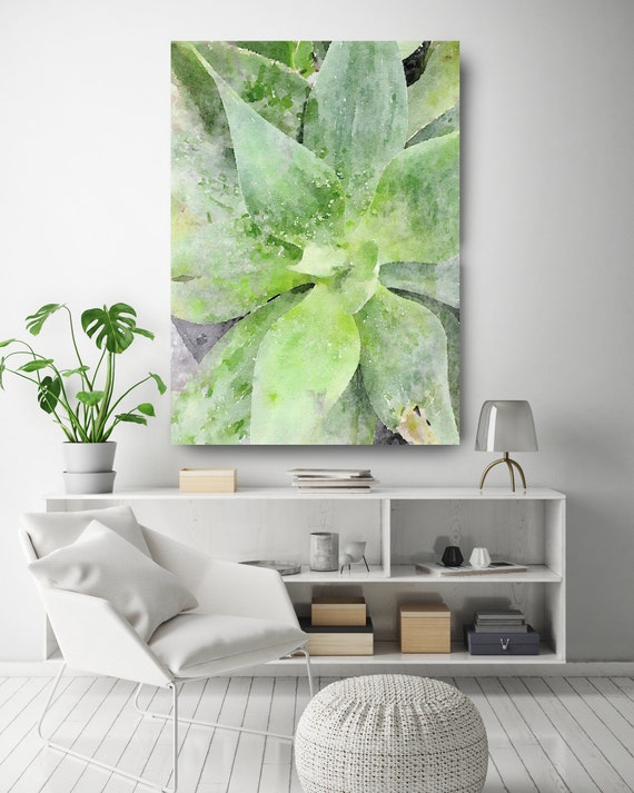 Rustic Succulent 1. SUCCULENT Watercolor Wall Art, Watercolor CANVAS Prints, Succulent Flower Artwork up to 72" by Irena Orlov