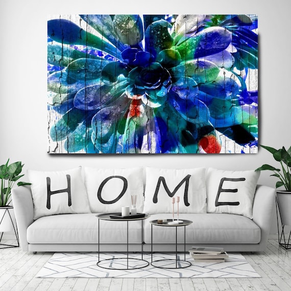 Keep The Dream Going. Floral Painting, Blue Green Succulent Art, Abstract Rustic Succulent Canvas Art Print up to 72" by Irena Orlov