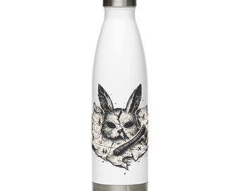 Botella de agua "El largo camino al puente del hombre conejo", botella de acero inoxidable con motivos del folclore de Virginia, regalo de leyenda urbana.
