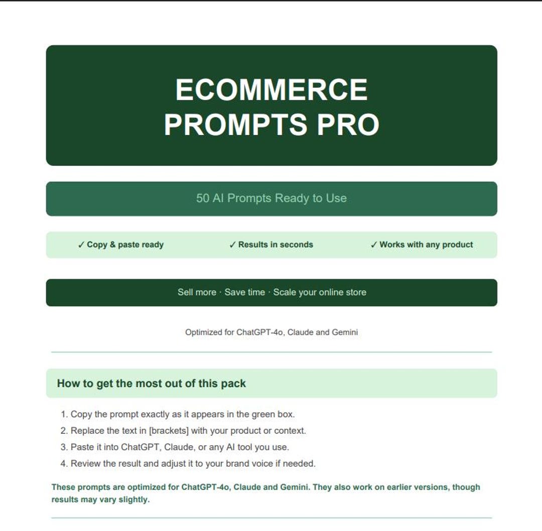 50 AI Prompts for Ecommerce Sellers | Chatgpt Prompts for Online Store ...