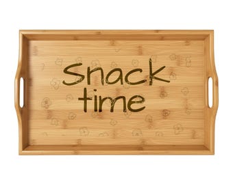 Bandeja de bambú para servir Snack Time, bandeja de madera grabada