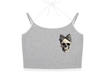 Top sin mangas con cuello halter y calavera para mujer