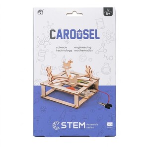 May include: A STEM Assemble Series kit featuring a wooden carousel model. The box displays the word "CAROUSEL" and mentions science, engineering, technology, and mathematics. The model includes wooden horse figures and a motor.