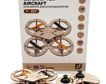 DIY Build STEM Montessori Wooden Educational Experiment Drone Quadcopter Aircraft with Remote Control for Teens and Adults