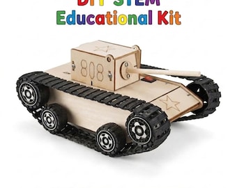 STEM DIY Wooden Electric Tank with Tracks Toy Science Experiment Educational Kit for Kids Children Birthday Party Gift Age 8 9 10 11 12 13