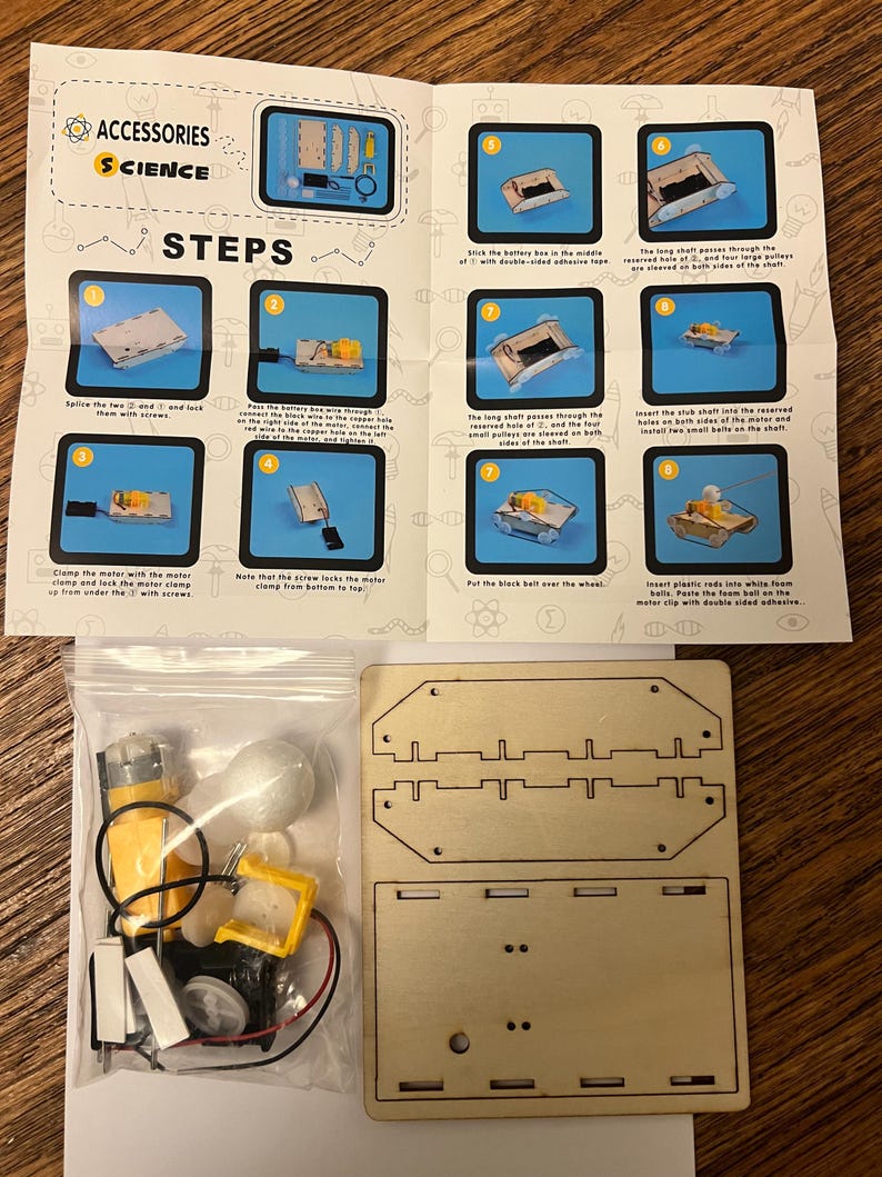 STEM DIY Wooden Electric Tank Toy Science Experiment Educational Kit for Kids Children Birthday Party Gift Bag Age 6 7 8 9 10 11 12 13 14 image 4
