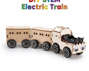 STEM DIY Wooden Electric Train Science Experiment Educational Kit for Kids Children Birthday Party Gift Bag Age 6 7 8 9 10 11 12 13 14