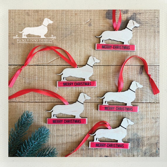 Merry Christmas Doxie. Wood Ornament