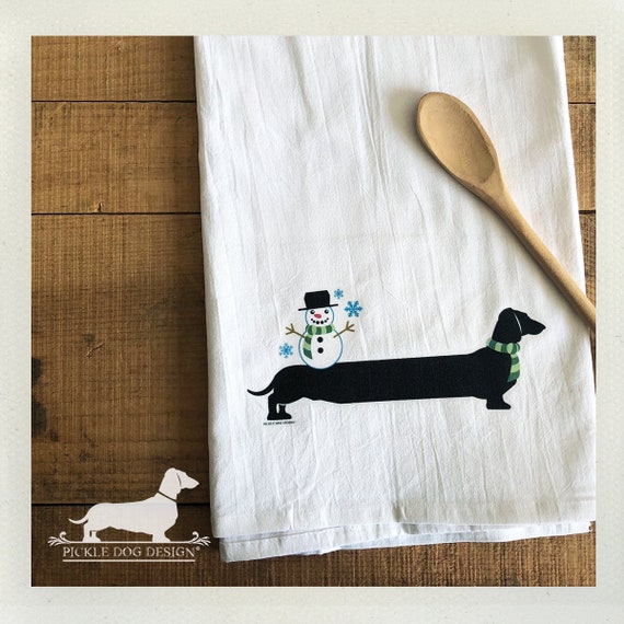 Winter Doxie. Tea Towel