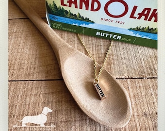 Butter Lover Necklace: Foodie Gift, Tiny Gold Stick of Butter Charm, Nickel Free