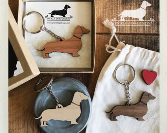Doxie. Keychain -- (Dachshund, Wood, Key Ring, Vintage-Style, Sausage Dog, Wiener Dog, Choose Your Color, Birthday Gift, Year of the Dog)