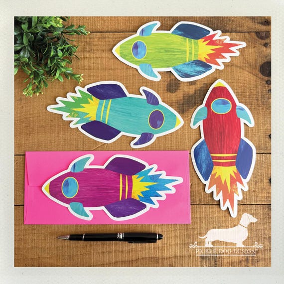 DISCOUNTED! Rocket. Flat Cards (Set of 4)
