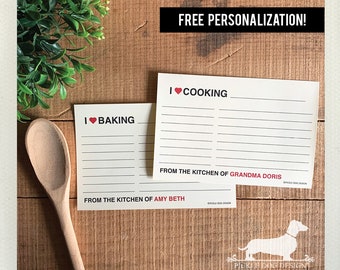 I Heart. Free Personalization. A Baker's Dozen (Qty 13) Set of 4x6 Recipe Cards -- (Modern, Love, Baking, Cooking, Christmas Gift Under 15)
