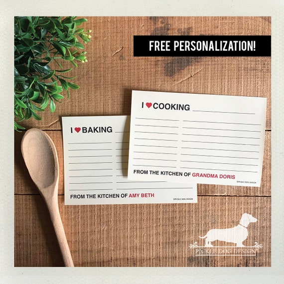 I Heart. Free Personalization. A Baker's Dozen (Qty 13) Set of 4x6 Recipe Cards