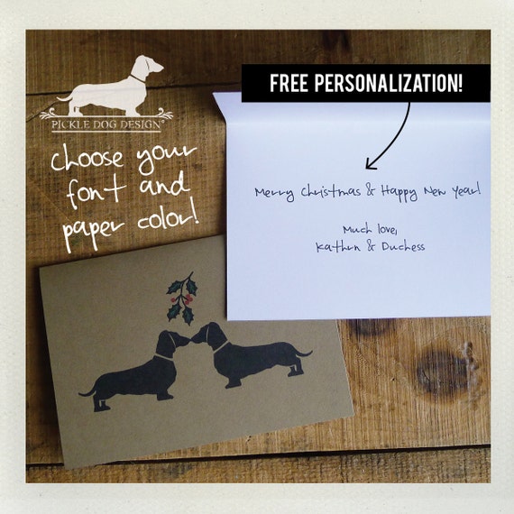 Mistletoe Doxies. Personalized Note Cards