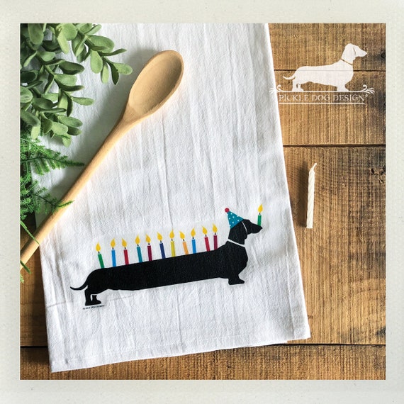 Happy Birthday Doxie. Decorative Tea Towel