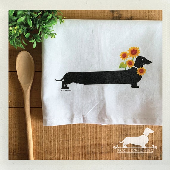 Sunflower Doxie. Decorative Tea Towel