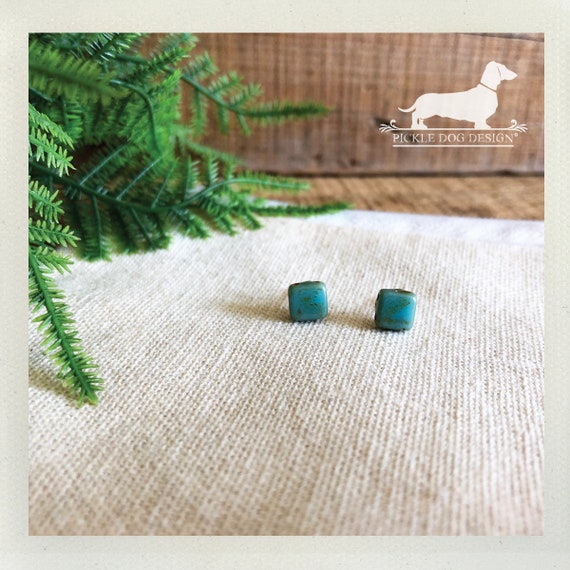 Mini Seafoam Squares. Post Earrings