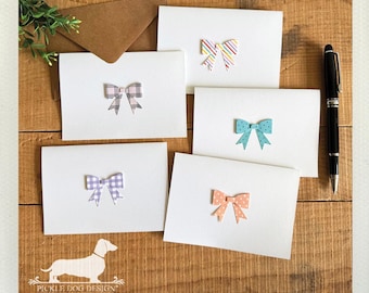 DISCOUNTED! Mini Bow Note Cards: Whimsical Embellished Greeting Cards with Envelopes (Set of 5)