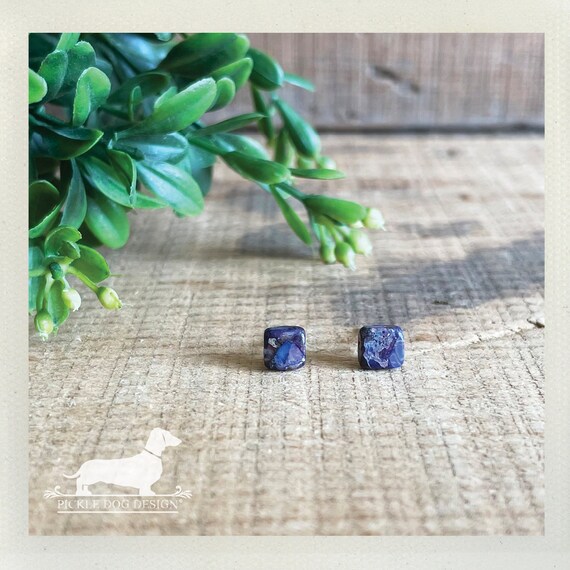 Mini Jasper Squares. Post Earrings