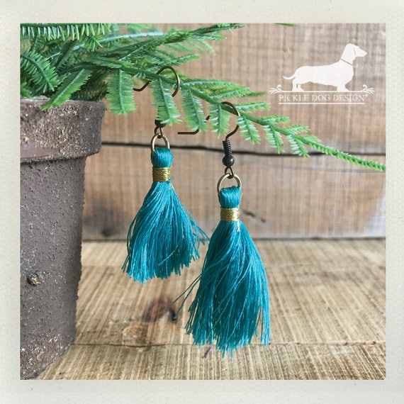 Turquoise Tassel. Dangle Earrings