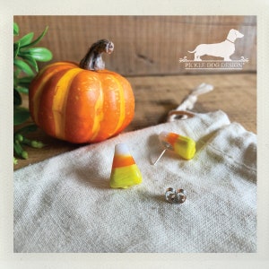 Candy Corn. Post Earrings Orange, Yellow, Candy Earrings, Halloween Jewelry, Vintage-Style, Rustic, Fall Jewelry, Earrings Under 10 image 2