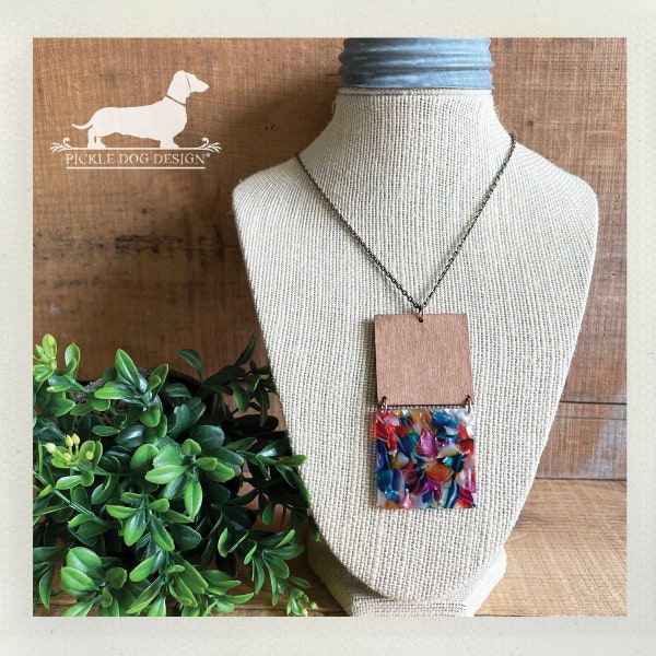 Kaleidoscope. Necklace -- (Vintage-Style, Simple, Bohemian Chic, Rainbow, Fun, Colorful, Wood, Statement Necklace, Gift For Her Under 10)